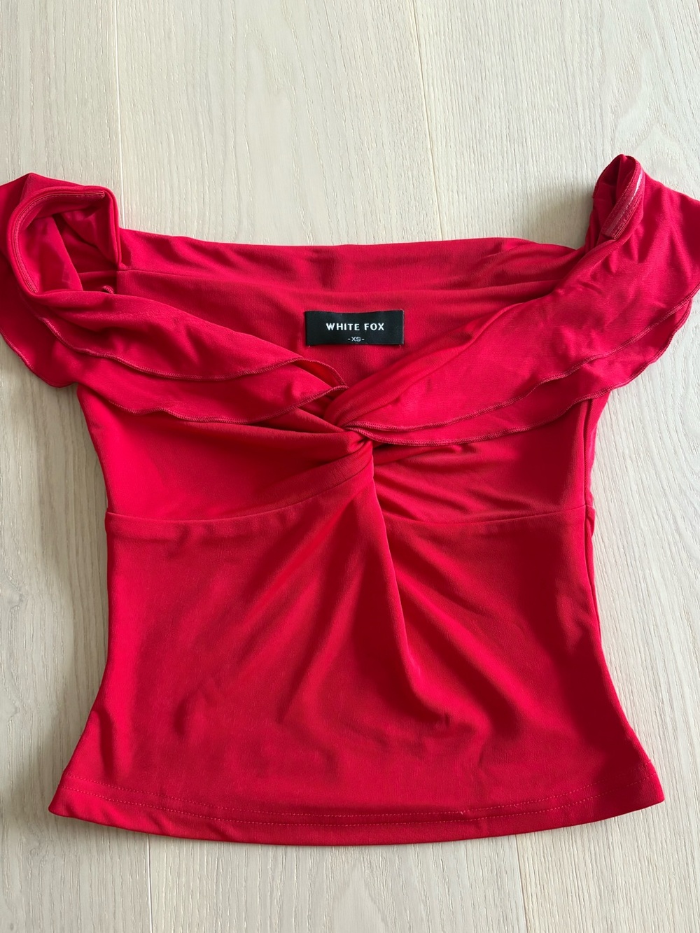 White fox red off the shoulder top